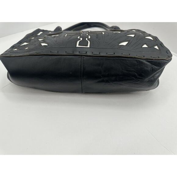 JL Saldivar Black White Handtooled Leather Purse Handbag cross Western - Picture 6 of 8